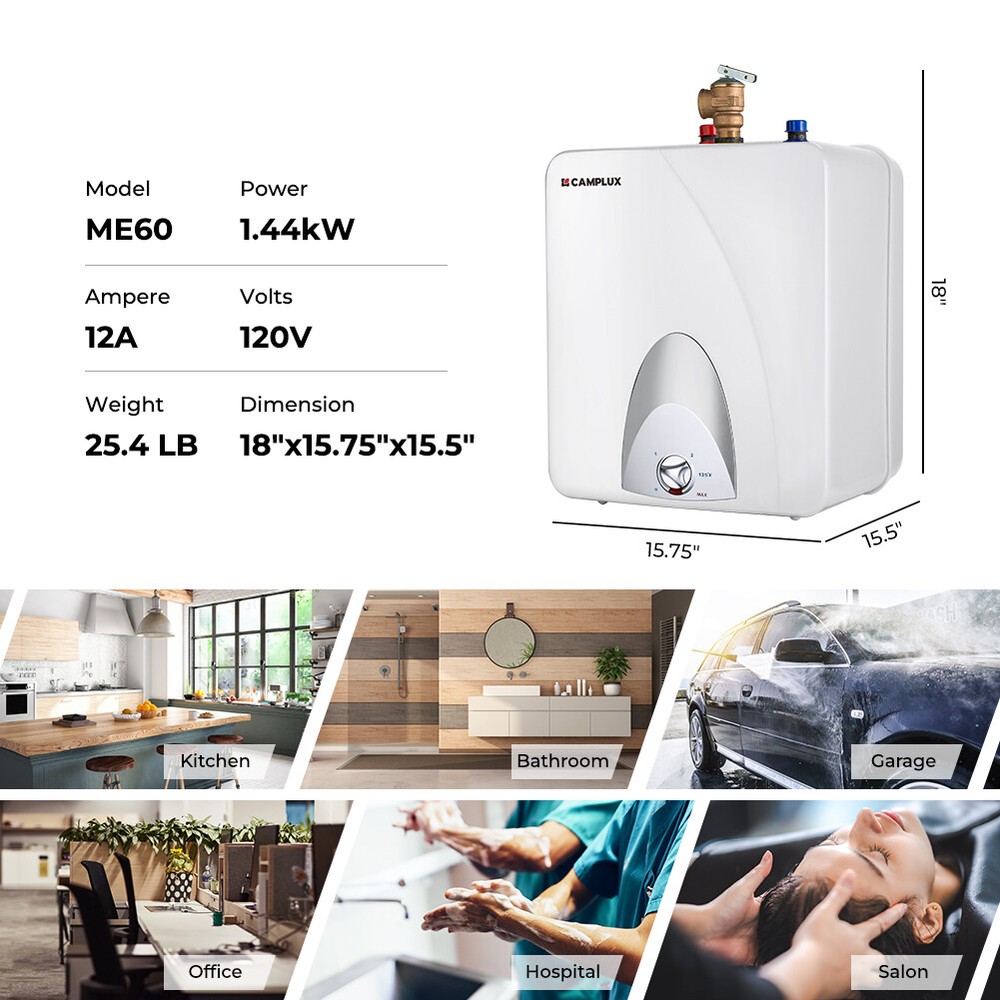 CAMPLUX 6 Gallon Electric Water Heater Compact Mini Tank for RV Camper Shower