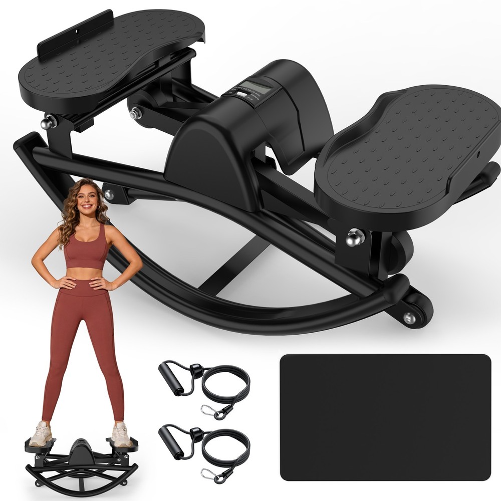 Lateral Rocking Stepper with Resistance Bands, LCD & Mat