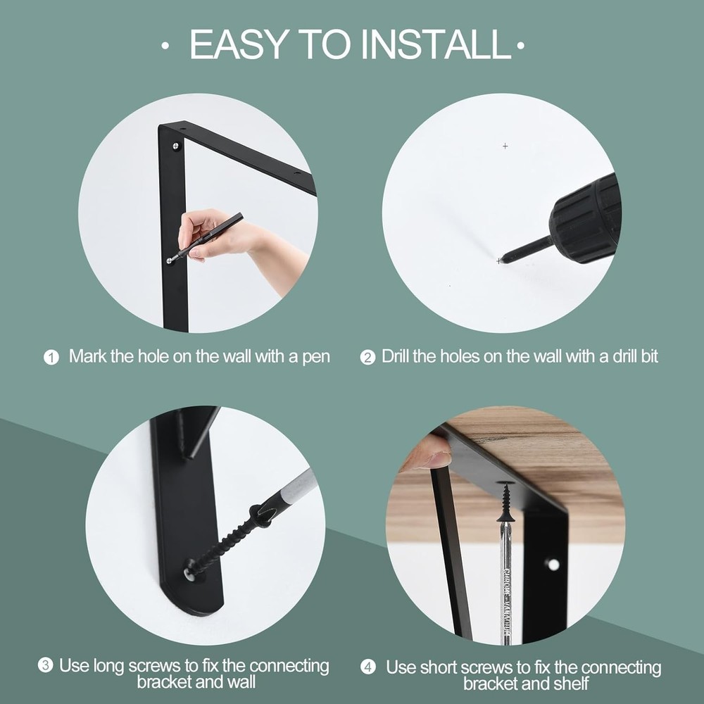 Matte Black Metal Shelf Angle Brackets - 16 Pack