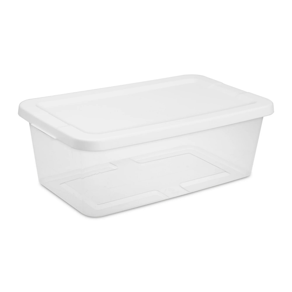 (2 pack) Sterilite 6 Qt. Clear Plastic Storage Container with Snap-On Lid, White