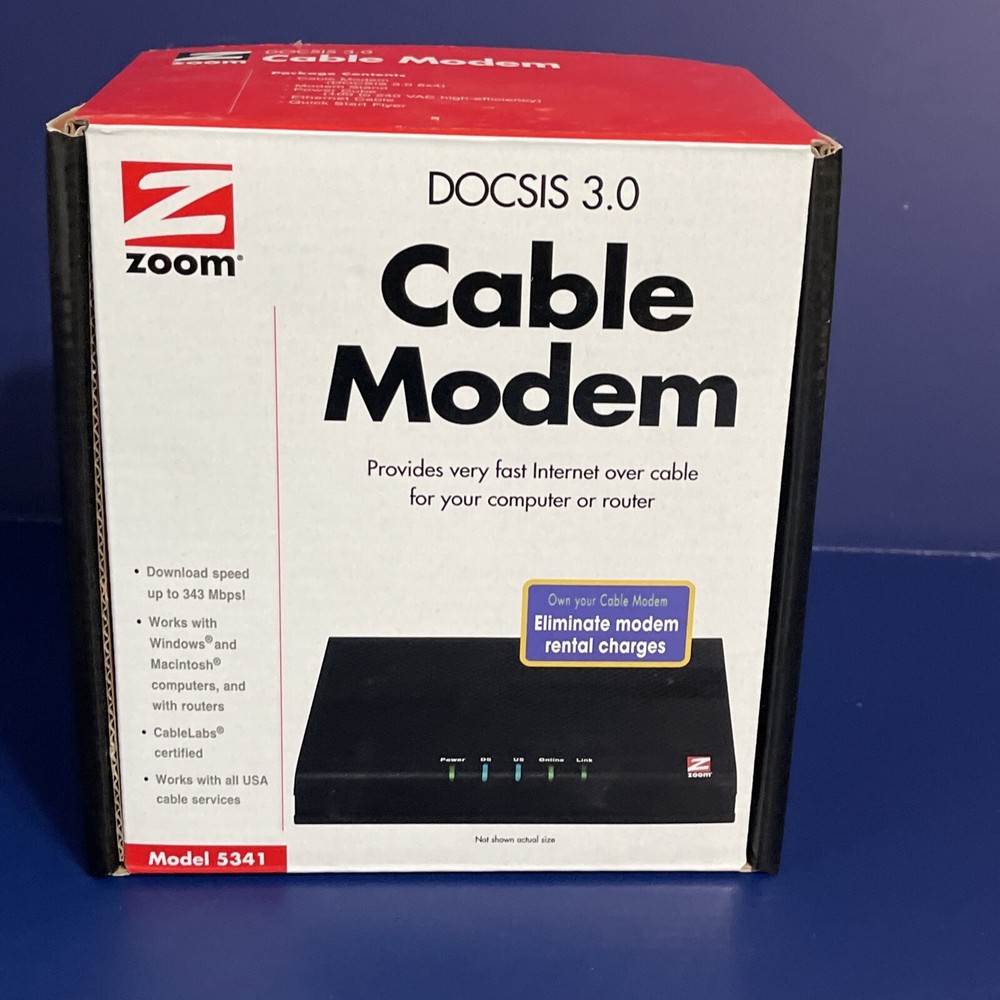 ZOOM 343 Mbps DOCSIS 3.0 Cable Modem Model: 5341