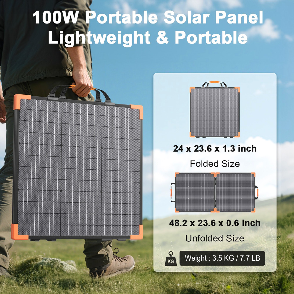 MHPOWOS Bifacial Foldable Solar Panel 200W 100W Portable for Powerstation