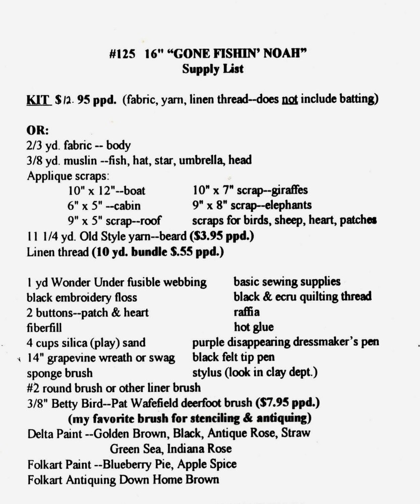 Gone Fishin Noah Primitive Doll Sewing Pattern by Plum Creek 125