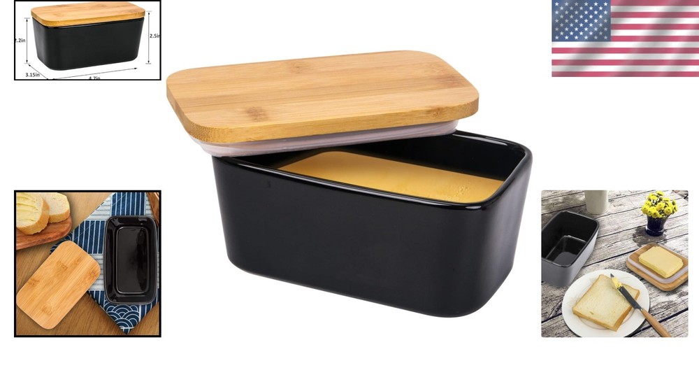 Multi-Functional Porcelain Butter Dish with Bamboo Lid - Elegant Kitchen Storage