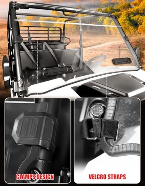 Front Full Windshield for Kawasaki Mule Pro, Clear 1/5" Vented Full Windshield