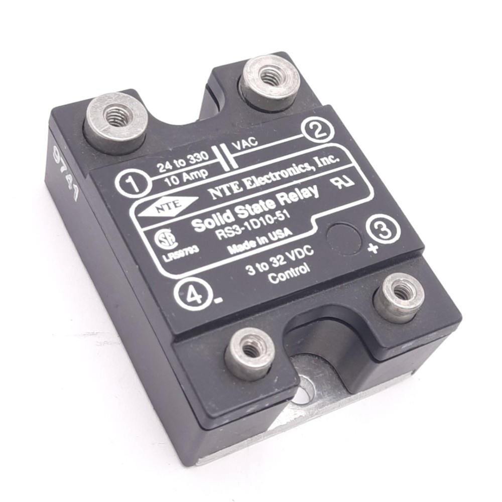 NTE Electronics RS3-1D10-51 Solid State Relay, 330VAC 10A Max, 3-32VDC Control