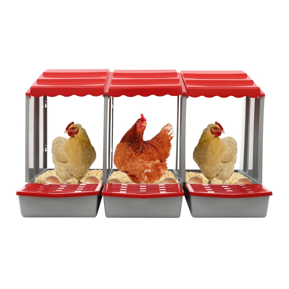 3-Compartment Chicken Nesting Box, Chicken Laying Box with Egg Collection Red