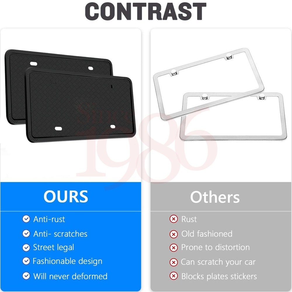 2pcs Front & Rear Silicone Car License Plate Frame Covers Plate Bracket Holders