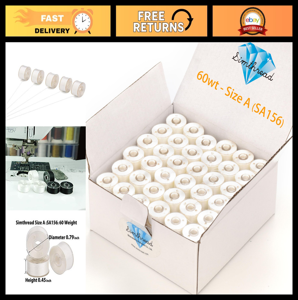 144pcs Pre-Wound Bobbins Thread Class 15 Type A 60wt Polyester White for Sewing