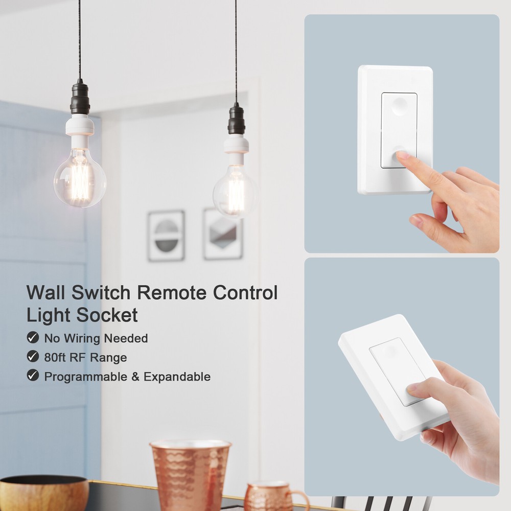 DEWENWILS Remote Control Light Socket Wall Mounted Wireless Light Switch White