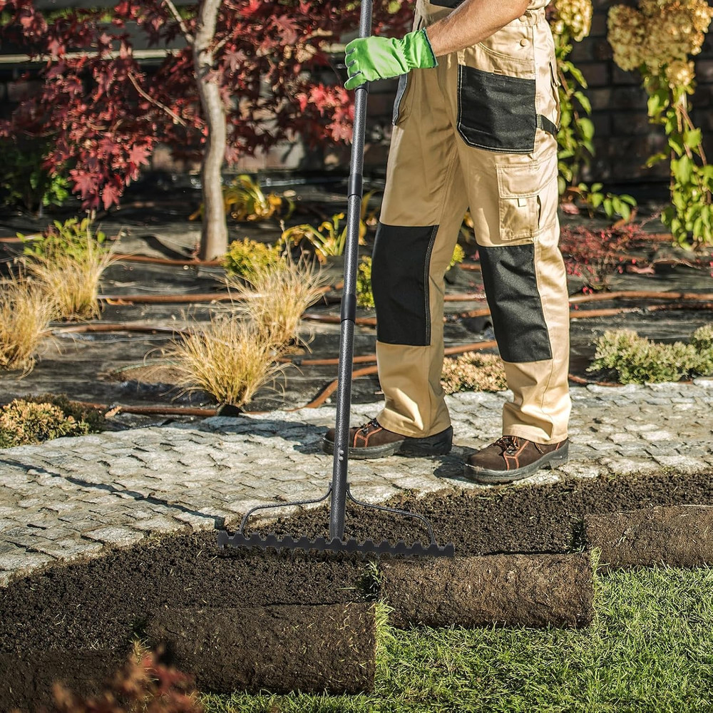 Garden Rake, 5FT Bow Rake Heavy Duty Leveling Rake with Adjustable Handle, 17 Ti