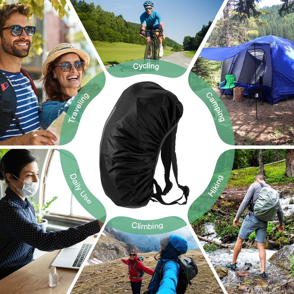 55L-65L Backpack Rain Cover with A Vertical Reflective Strap [Black]