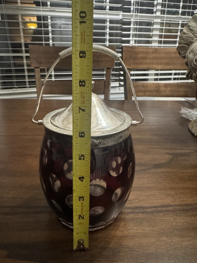 RARE Vtg Ruby Red Cut To Clear Bohemian Crystal Biscuit Jar Polka Dot Pattern