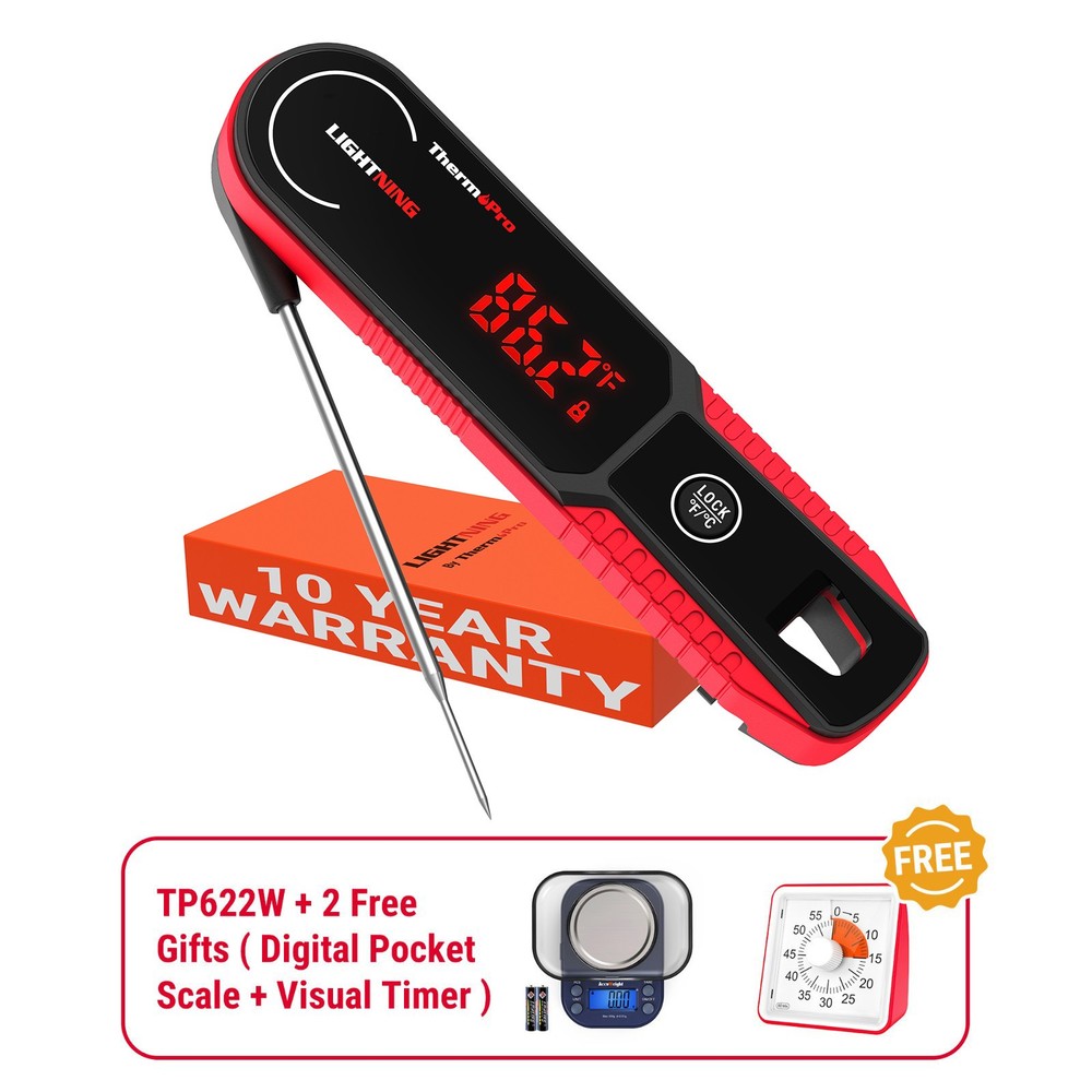 TempPro 0.5s Instant Read Thermometer Calibratable Free Gram Scale+Visual Timer
