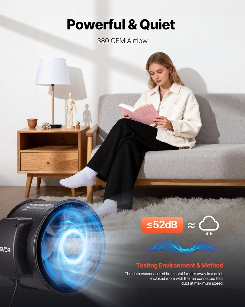 VEVOR 6in Inline Duct Fan 180CFM Ventilation Fan with Filter & Speed Controller