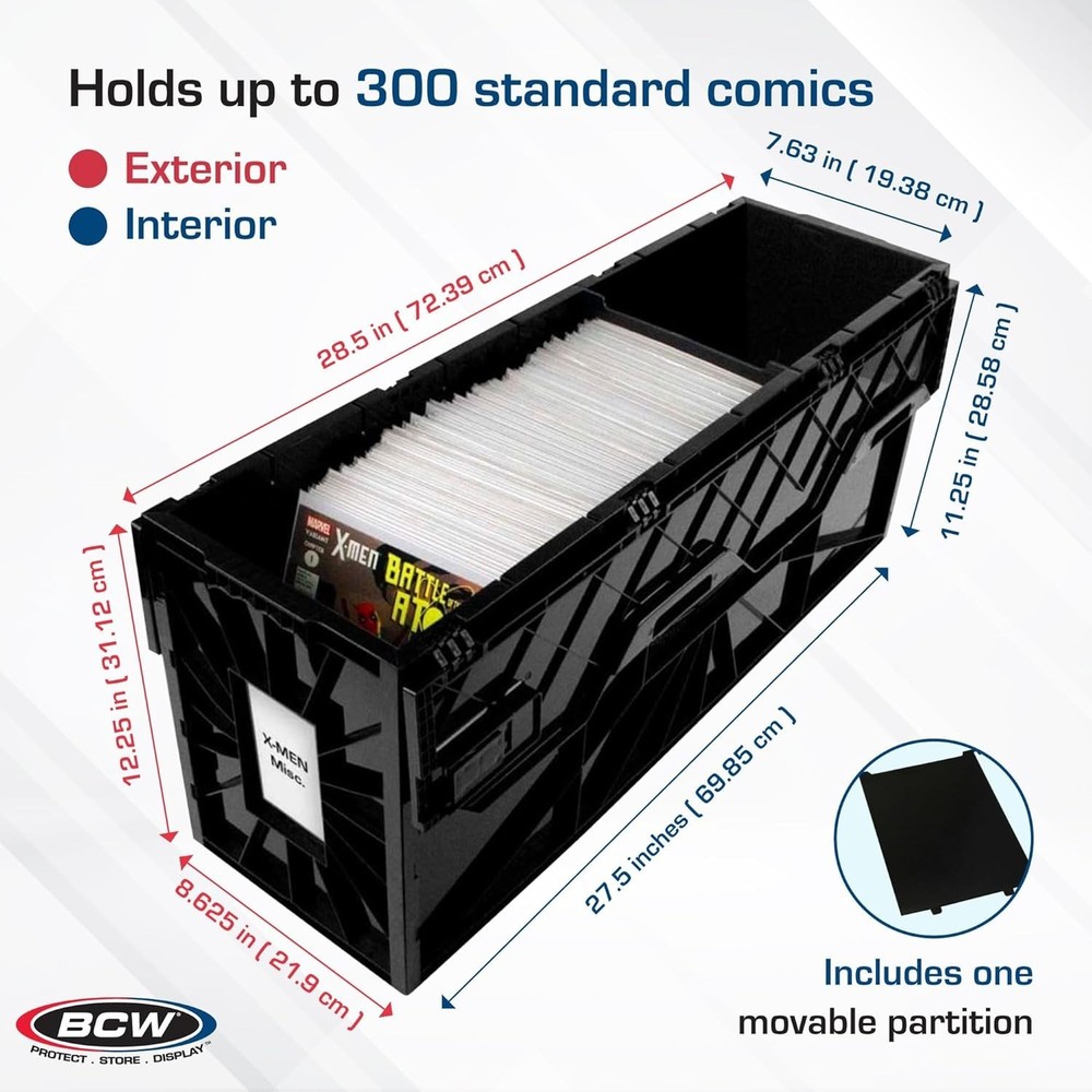 Secure Stackable Comic Book Storage Box with Movable Partition & Label Slot