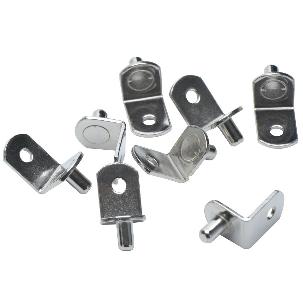 5mm Polished Nickel "Bracket" With Hole Shelf Support Pegs - 25 Pack