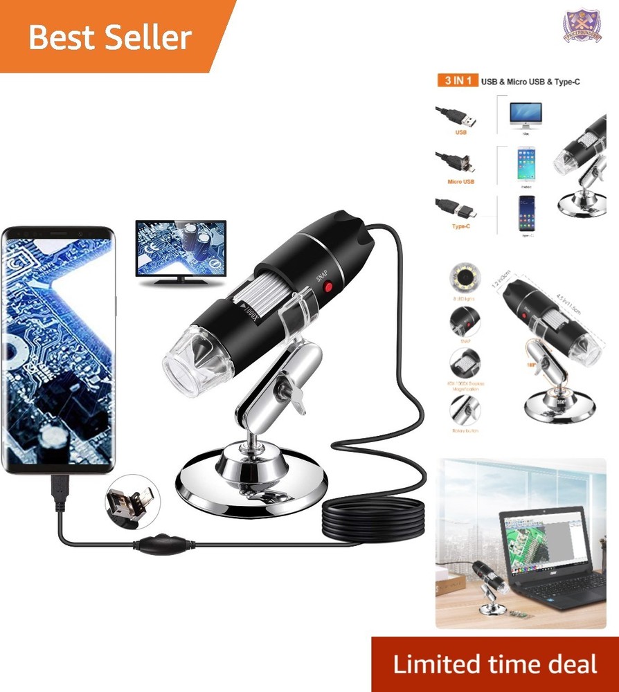 USB Microscope Digital Handheld 40X-1000X Magnification Endoscope with LED Li...