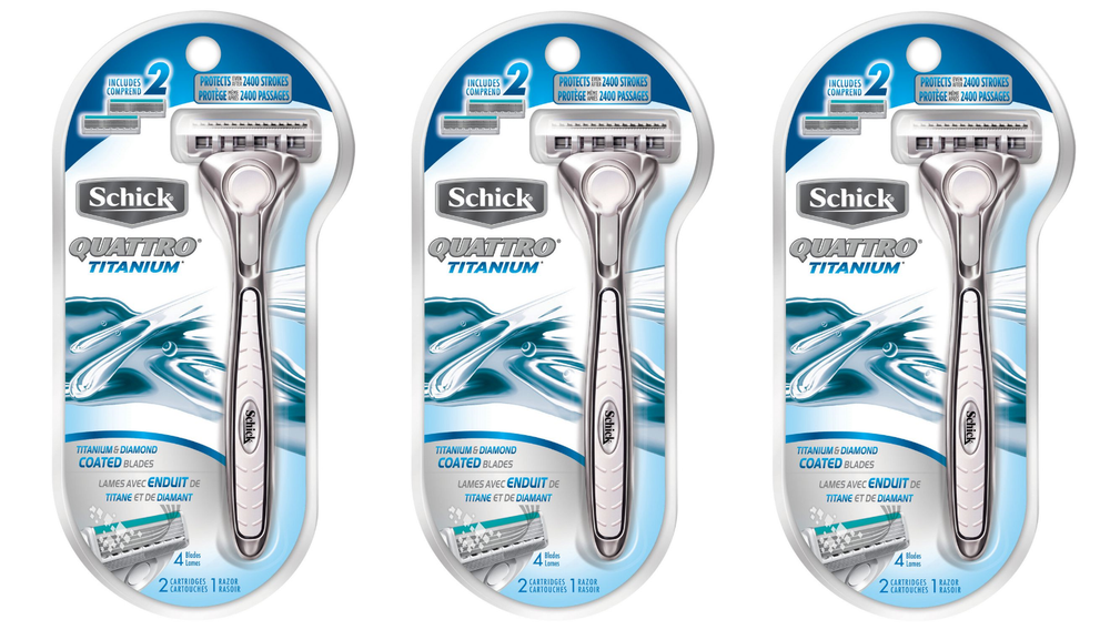 Schick Quattro Titanium Razor Handle + 2 Cartridges (3 Pack)