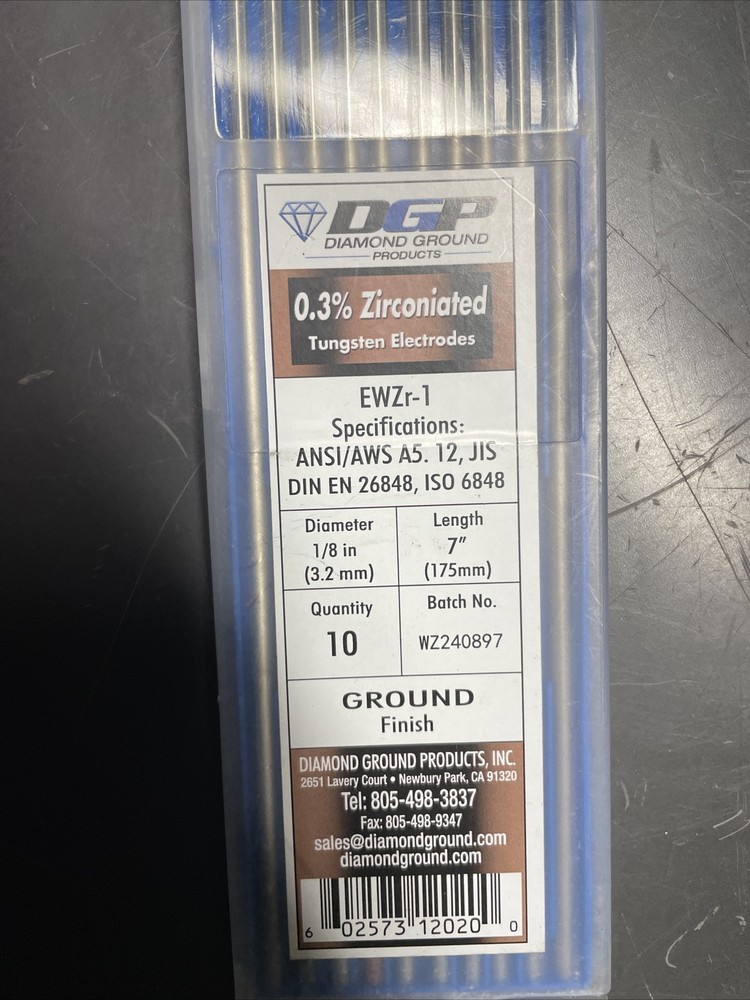 Diamond Ground 0.3% Zirconiated Tungsten Electrodes.