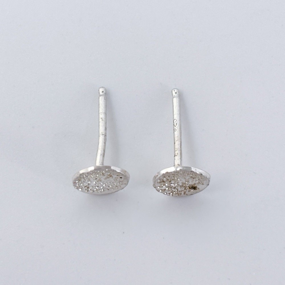 Vintage Sterling Silver 925 Textured Concave Round Stud Earrings