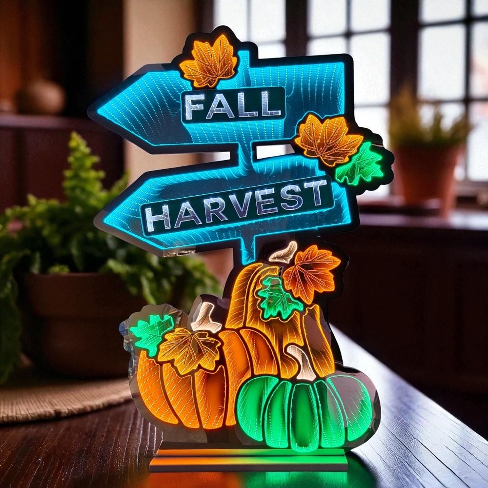 Fall Harvest Infinity Mirror Light | 35 inch Lighted Display Decor