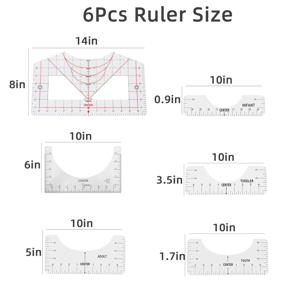 10 Pieces Tshirt Ruler Guide for Vinyl Alignment,Round Ruler for Alignment Measu
