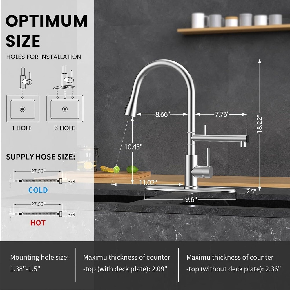 Filter Water Kitchen Faucet with Pull Down Sprayer, Brushed Nickel Stainless