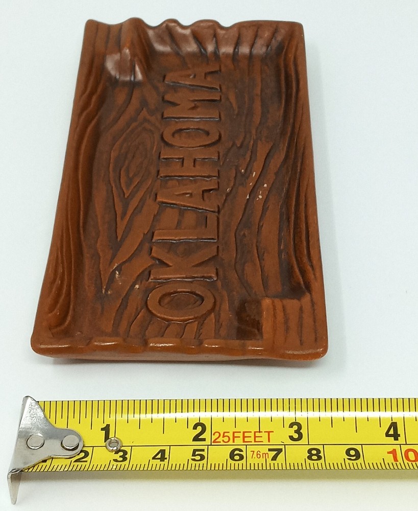 Oklahoma Ceramic Ashtray faux woodgrain pattern 6.25" x 3.25" rectangular 1" t