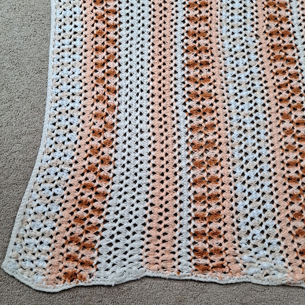Large 92x55 Handmade Afghan- White, Rust, BisqueThrow Blanket