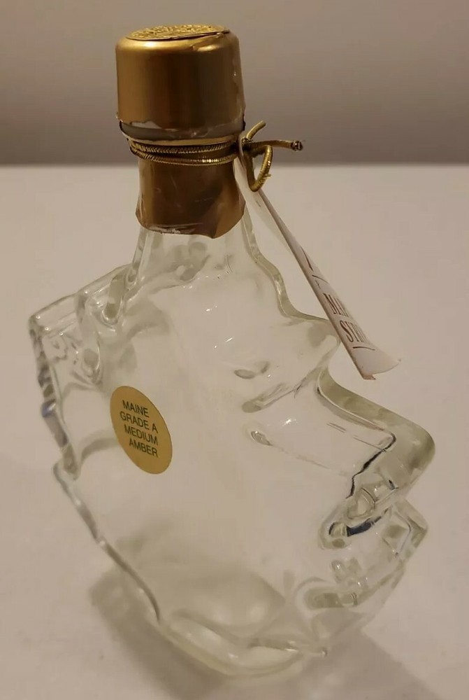 Empty Maple Leaf Glass Bottle Maple Syrup 6.75" Tall Vintage Retro Clear