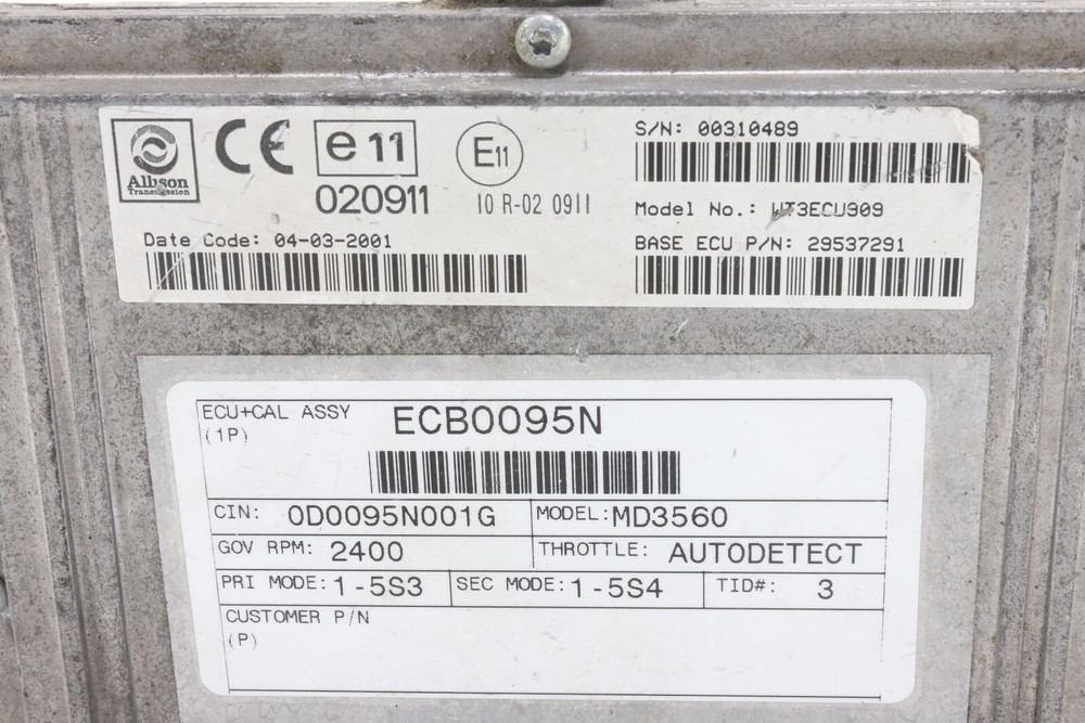 Allison Transmission Control Module TCM ECU MD3560 | WT3ECU909 | 29537291