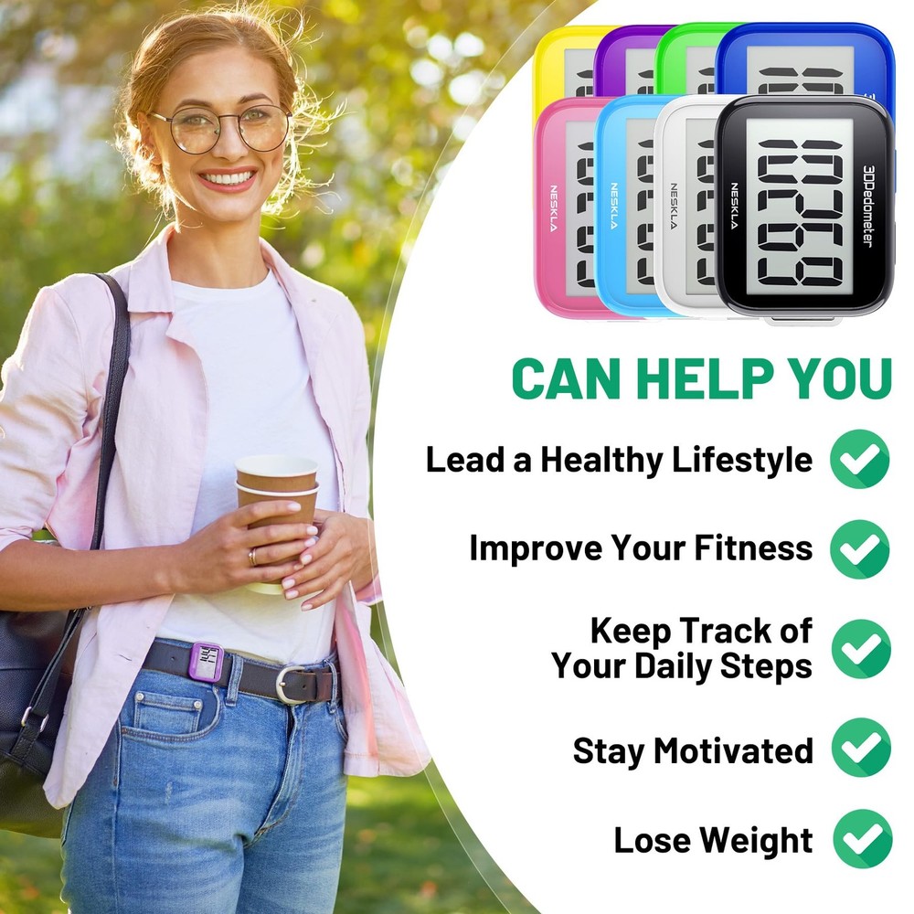 838 3D Pedometer for Walking, Simple Step Counter and Tracker with Large Digi...