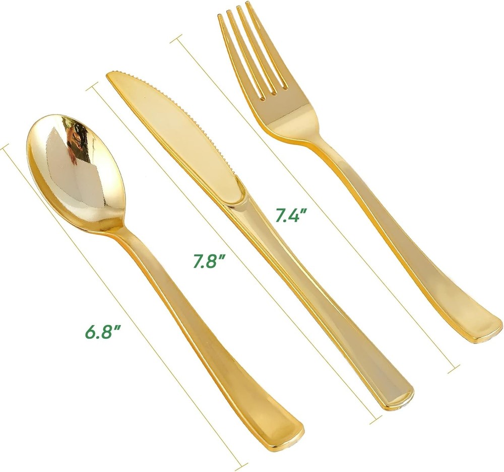 FOCUSLINE 75 Pack Gold Plastic Silverware Disposable Cutlery