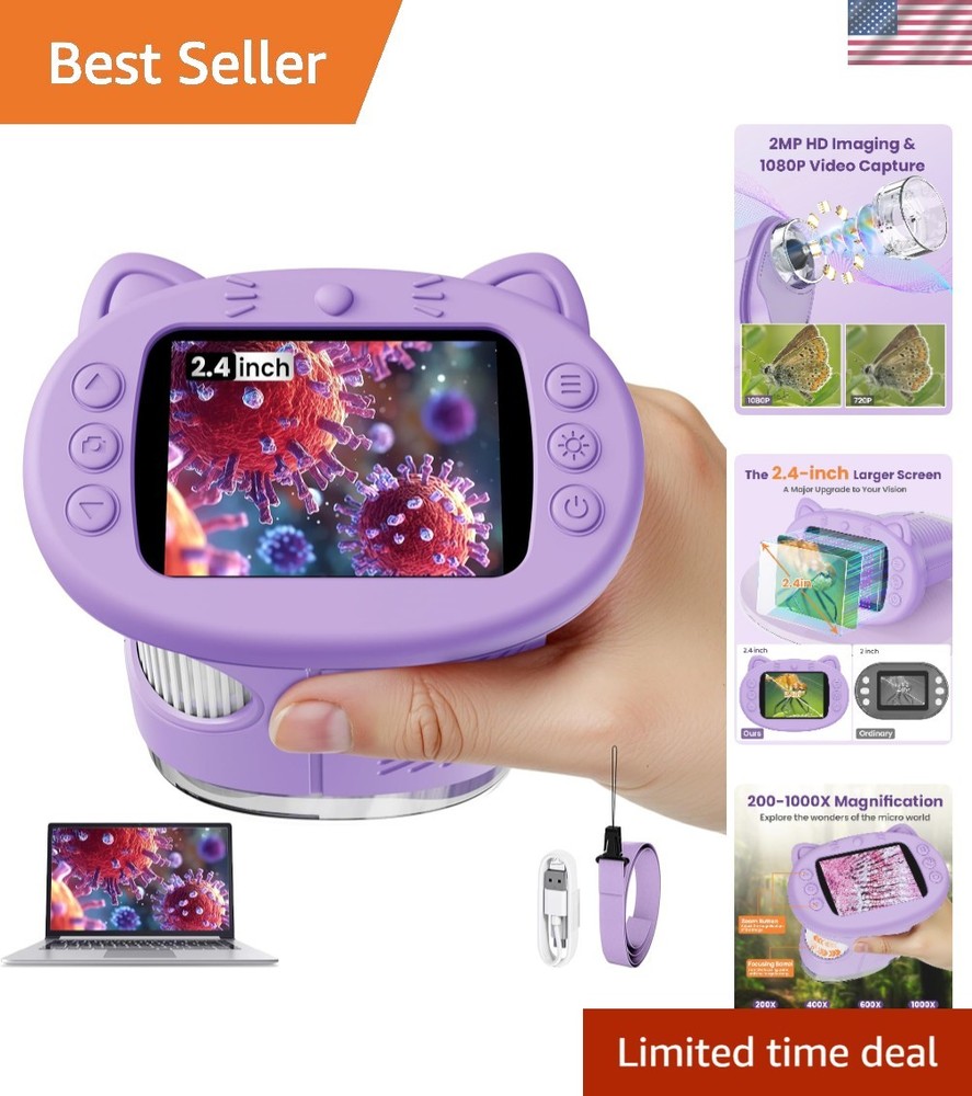 Handheld 1000X Microscope for Kids - Educational Fun with 2.4 Inch Screen