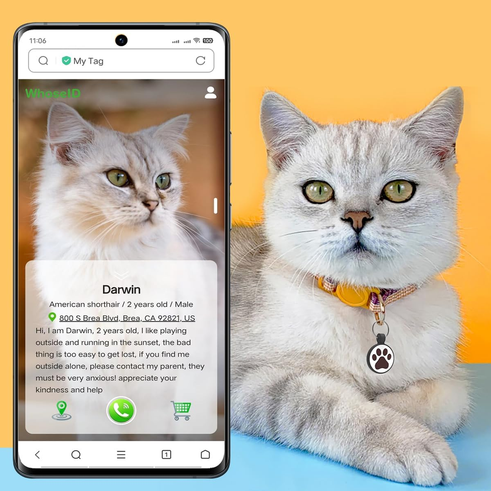 QR Code Cat Tag, Blue, Modifiable Profile, Silent Silicone, 1"