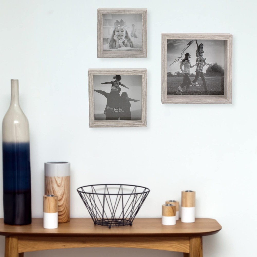 Stonebriar Decorative Square Wall Mounted Gallery Frames, Wood, Light Gray, S...