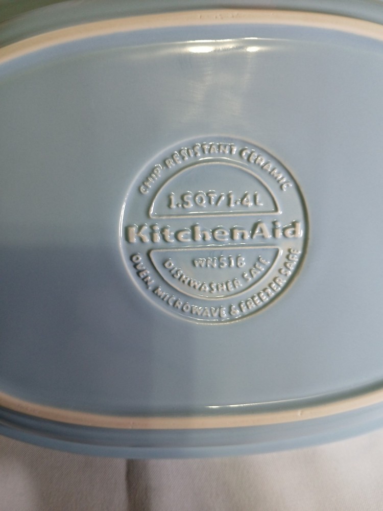 HTF KitchenAid Azure Blue Nesting Ceramic Nesting Casserole Dishes Set Of 4