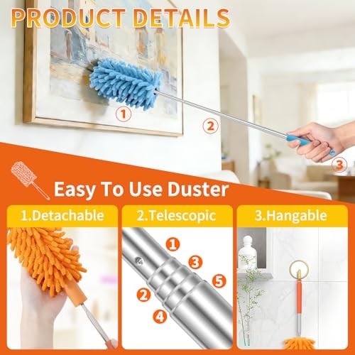 Hand Duster for Cleaning, 360° Bendable Duster with Telescoping 6 Pack Colorful
