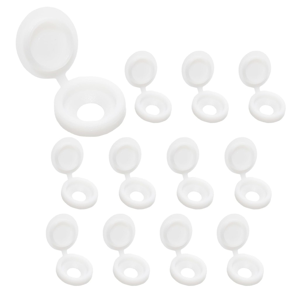 100 White Plastic Hinged Screw Caps Fold Screw Snap Covers Flip Tops Large