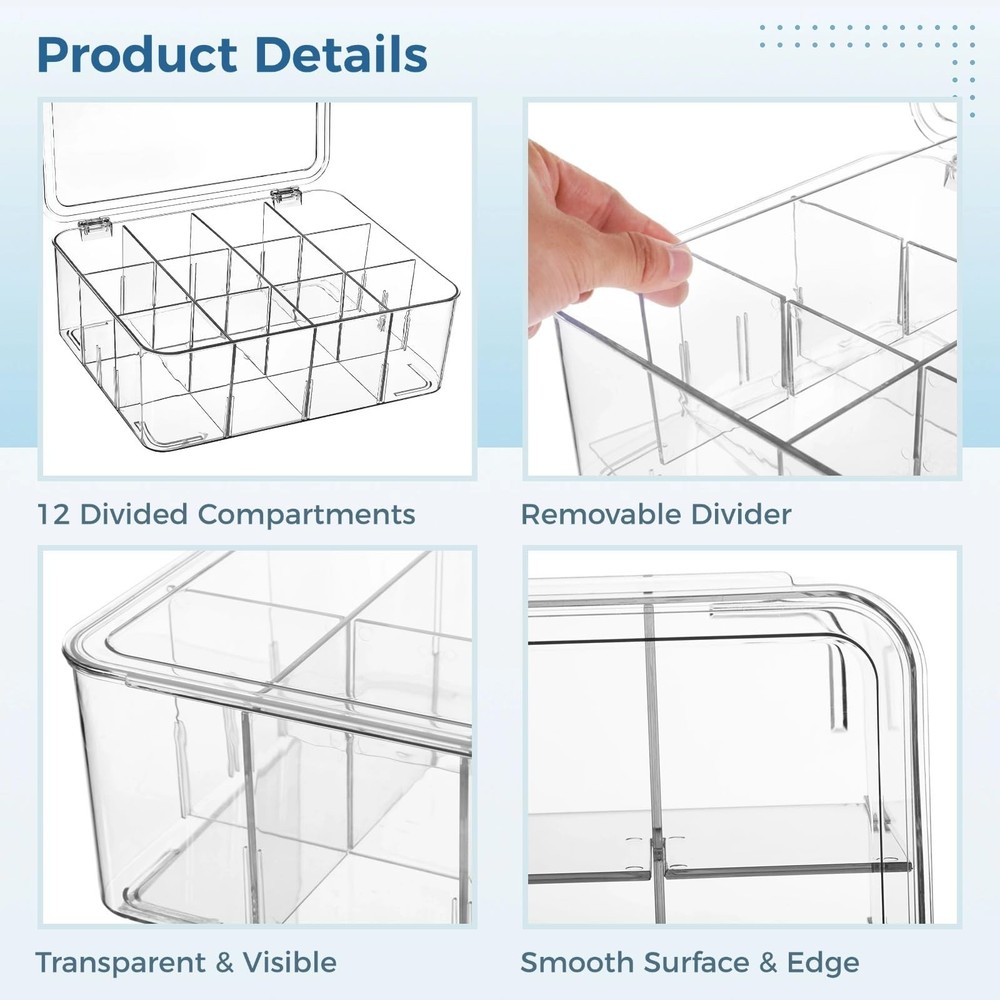 Varku Tie Organizer Box, 12-Cell Clear Tie Rack Organizer, Stackable Tie Disp...