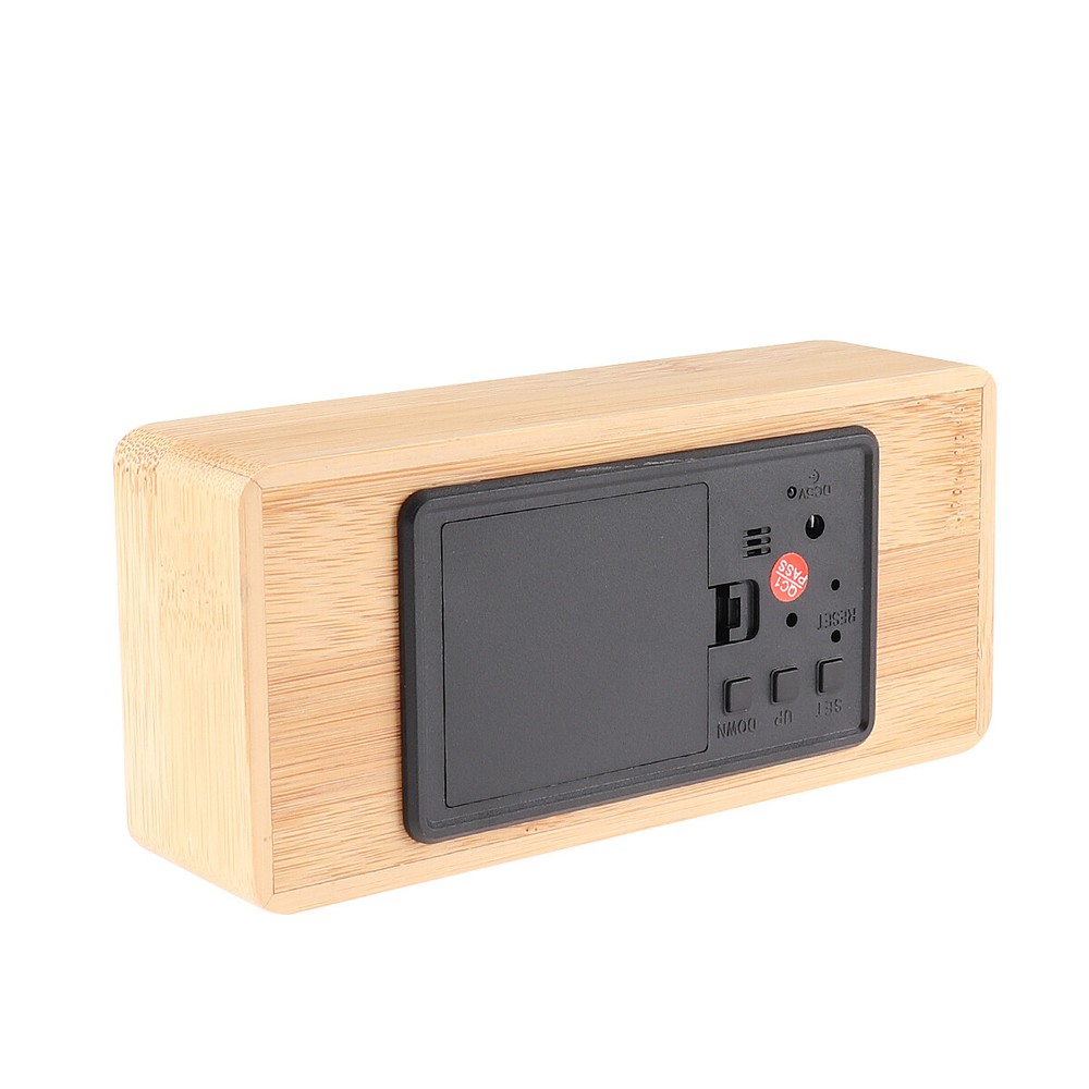 LED Digital Alarm Clock Mirror Double Screen Sound Control Wood Clock