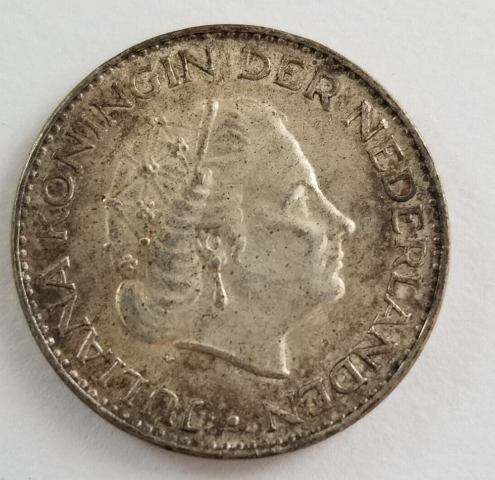 1964 Silver 1 Gulden Netherlands, Queen Juliana