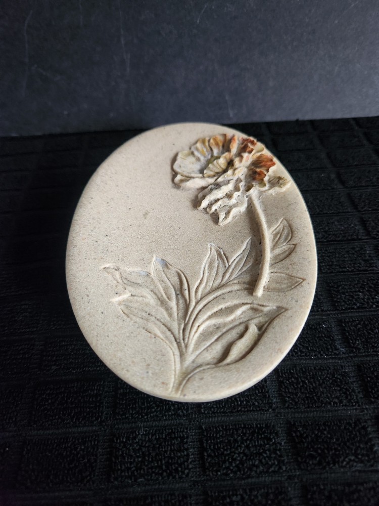 Vintage Heavy Stone Soap Dish with Raised Flower Pattern • 6" x 4"