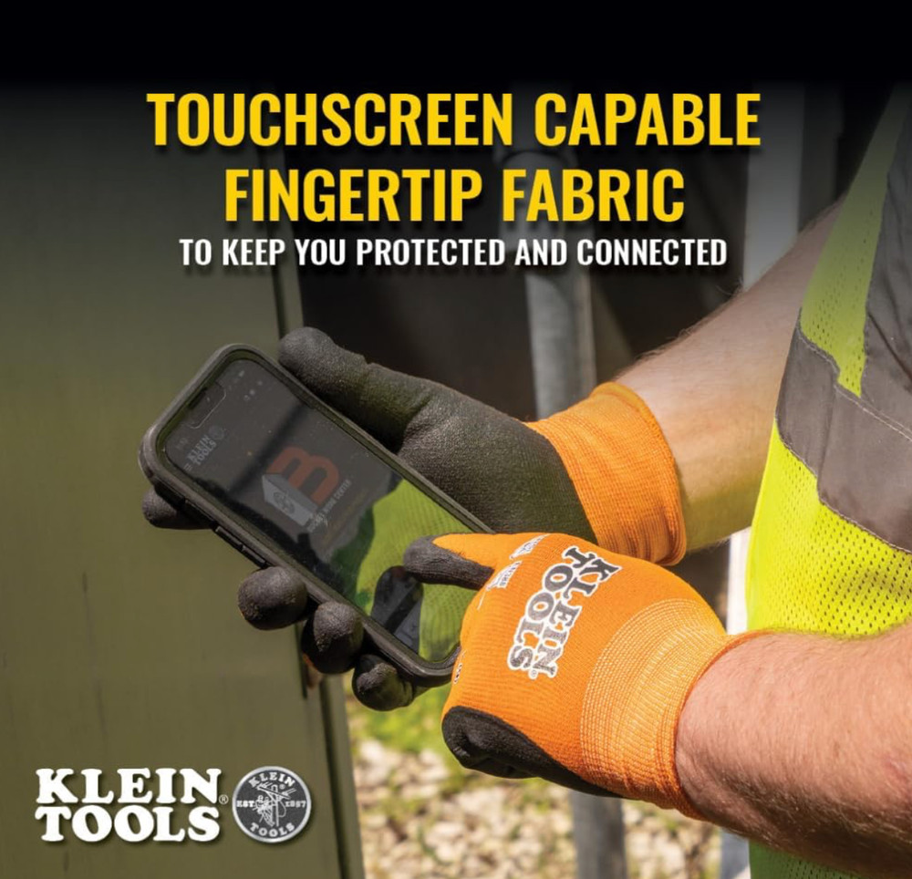 Klein Tools 60581 Work Gloves Large 2-Pair Cut Resistant ANSI A1 Nitrile Touchsc