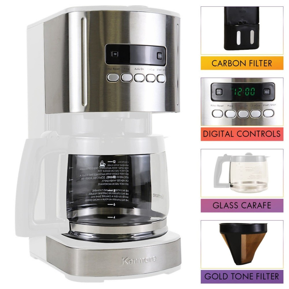 Kenmore drip Coffee Maker - 12 Cup programmable cafe machine Small, White