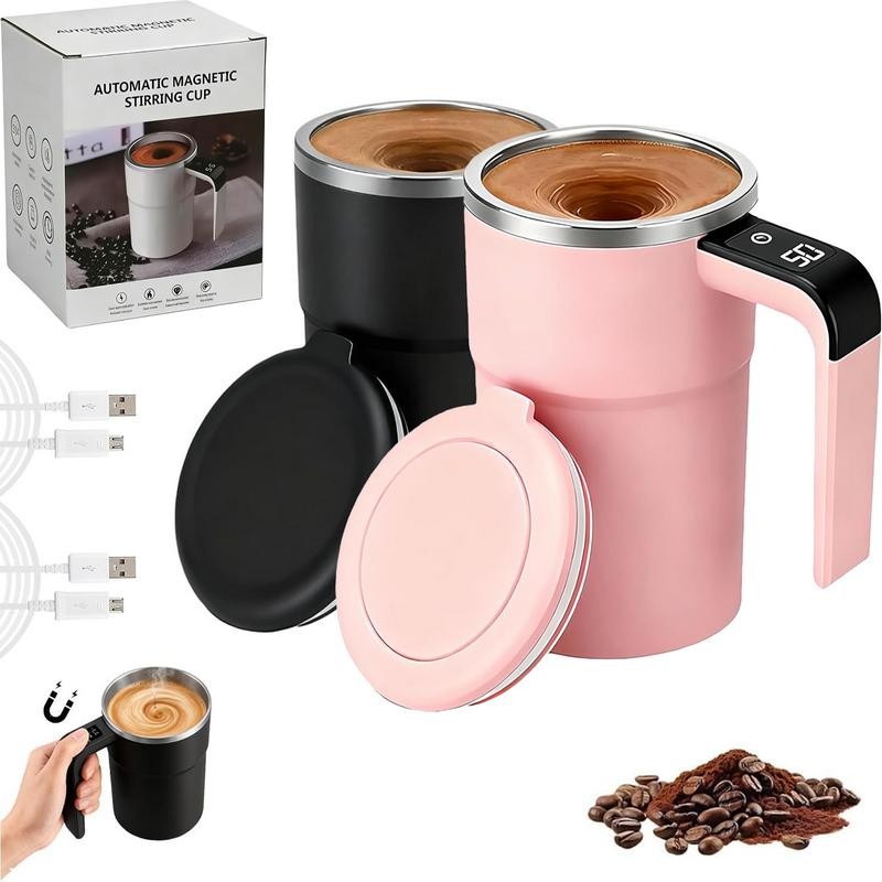 2-Pack Magnetic Self-Stirring Coffee Mug Temperature Display for Instant Drinks