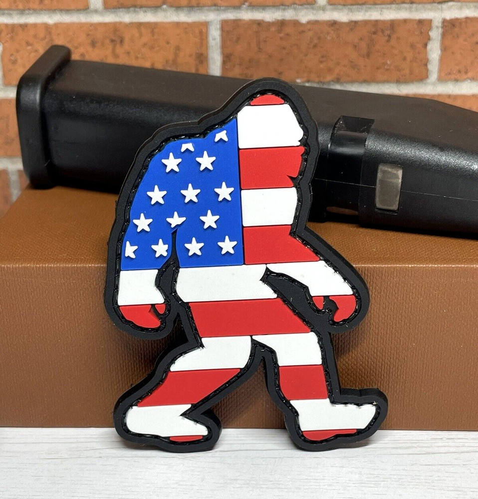 Tactical Morale Patch - PVC USA Flag Bigfoot Patch - Sasquatch Gun Patch
