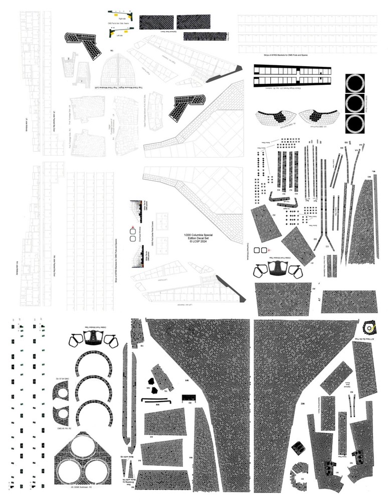 1/200 scale Space Shuttle Model Orbiter TPS Decal Sets, Three Versions