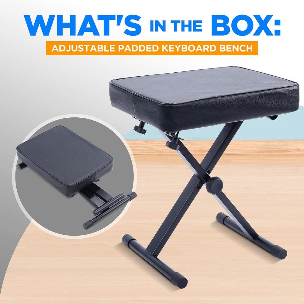 Adjustable Padded Keyboard Bench – Folding X-Style Keyboard Bench W/ 3-Position